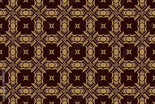 Seamless Luxury Gold Geometric Pattern on Dark Brown Background