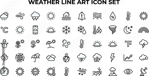 Weather and Climate Line Icons – Forecast Temperature Alerts System