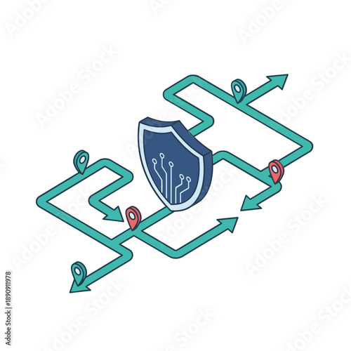 Secure network path diagram with shield, access control roadmap for segmentation training, vpn configuration session, privileged account management class