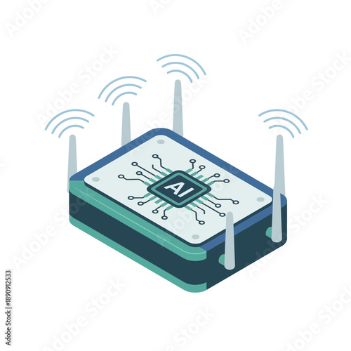 AI powered router platform, internet connectivity showcase, telecom meetup graphic, wireless protocols lecture, bandwidth management session, networking event vector