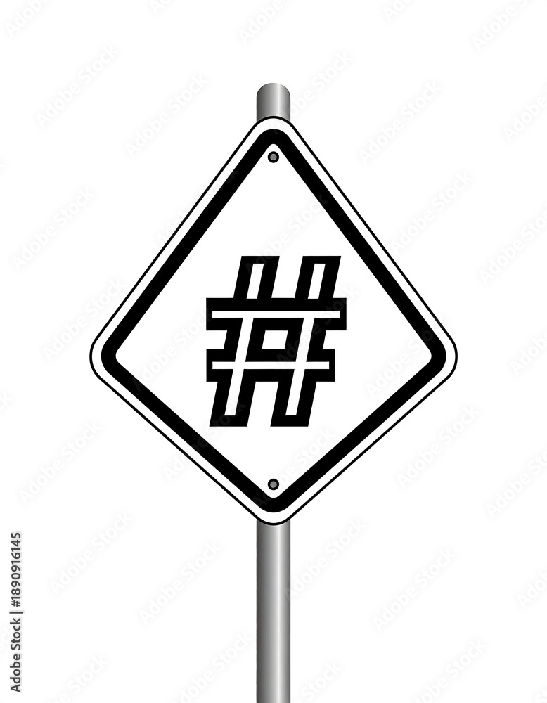 custom made wallpaper toronto digitalHashtag sign white diamond, black border, metal pole