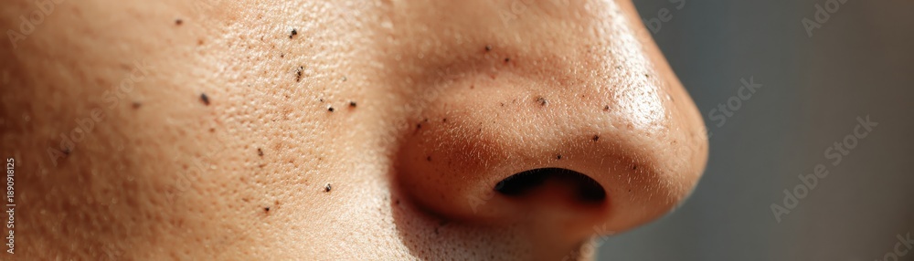 Fototapeta premium Close-up of a nose showcasing skin texture, with visible pores and tiny imperfections, highlighting natural beauty.