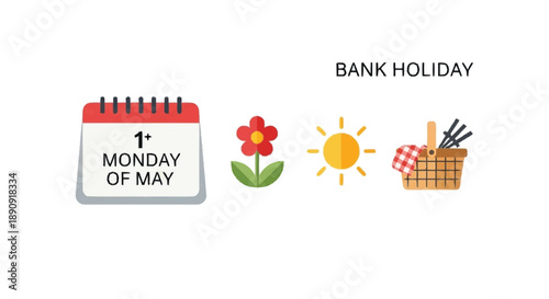 Flat Bank Holiday First Monday May with Floral Sun Picnic