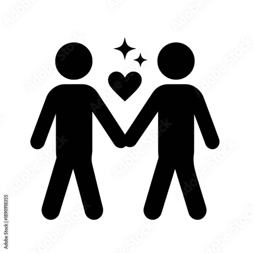 Line icon of two people holding hands with heart and stars.