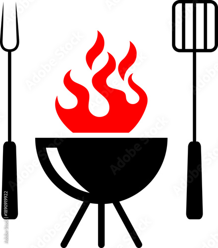 BBQ with flame icon, Grill sign meat and food icon, Barbeque icon symbol, Barbeque Icon Vector Illustration Sign.BBQ icon. Barbecue icon .Big BBQ , barbeque grill vector illustration.