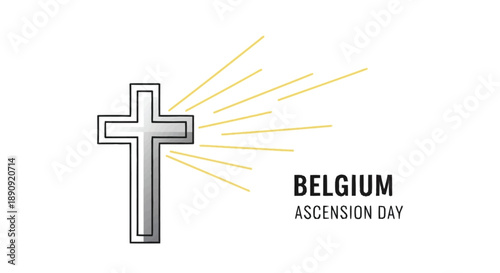 Grey Cross Symbol with Yellow Rays on Belgium Ascension Day Background religious symbol