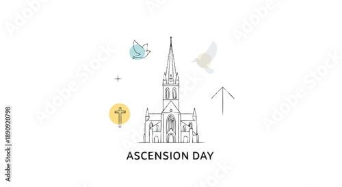 Simple Line Church with Ascending Dove and Crosses for Ascension Day cathedral steeple