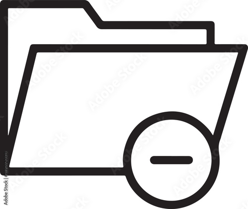 Simple black line illustration of a file or folder icon with a minus sign indicating removal or deletion, presented on a straightforward background, viewed directly from the front.