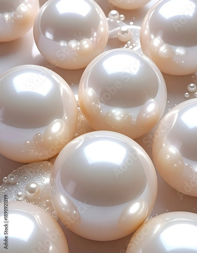 Wallpaper Mural Lusterous pearls scattered on a soft, reflective surface, varying in size and radiating a gentle glow Torontodigital.ca