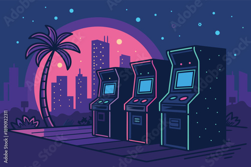 Retro Arcade Neon City Corner