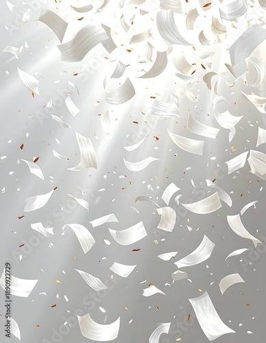 Wallpaper Mural White paper and confetti fall from above amid light rays on a gray backdrop Torontodigital.ca
