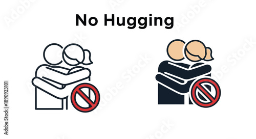Simple warning sign icon illustrating the prohibition against physical contact like hugging often seen in public health advisories or guidelines