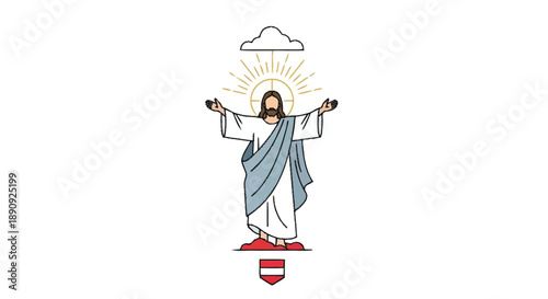 Simple Line Jesus Christ with Halo on Red Cross Shield religious