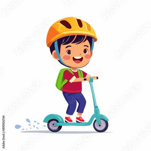 Child Riding Scooter with Helmet Safety.