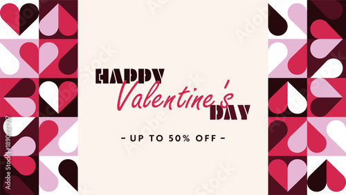 シンプルなハート模様で飾られたハッピーバレンタインの広告背景テンプレート（白）　Happy Valentine's Day ad background template decorated with simple heart patterns (white)