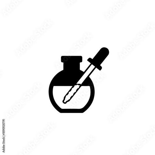 Professional icon of a pipette dropper submerged in a reagent bottle, representing chemical sampling, serum storage, and laboratory testing