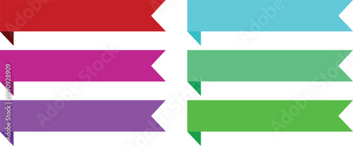 Red banner ribbon strip with flat bent design icon set. Banner, label, and button style. Red ribbon decoration shape, isolated on a transparent background. Suitable for use on websites and brochures.