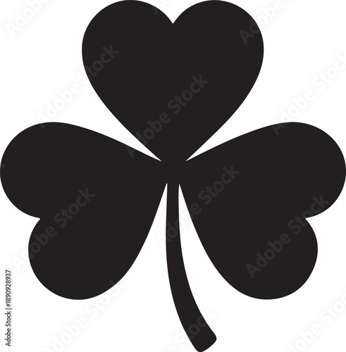 A black and white silhouette of a three leaf clover