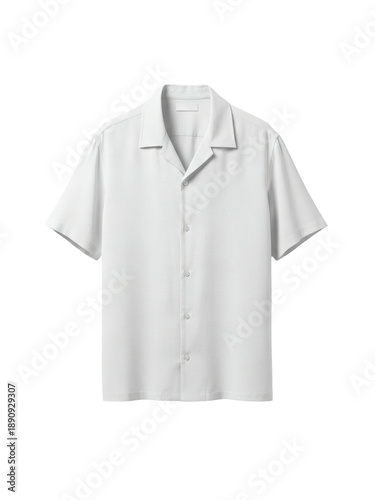 White short sleeve men's shirt with open collar, Transparent Background