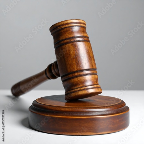 Wallpaper Mural Polished wooden gavel resting on block, smooth, dark grain against a neutral background Torontodigital.ca