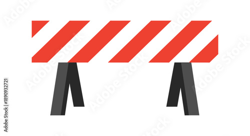 Red and white striped construction barricade against a stark white background