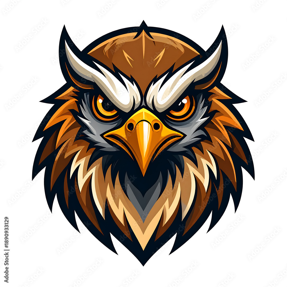 custom made wallpaper toronto digitalIntricate owl head illustration with bright yellow eyes & brown/tan feathers, detailed sharp features