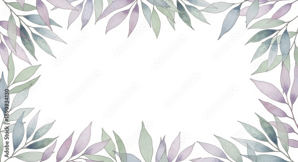 Obraz premium Watercolor Leaves Border - Soft Pastels