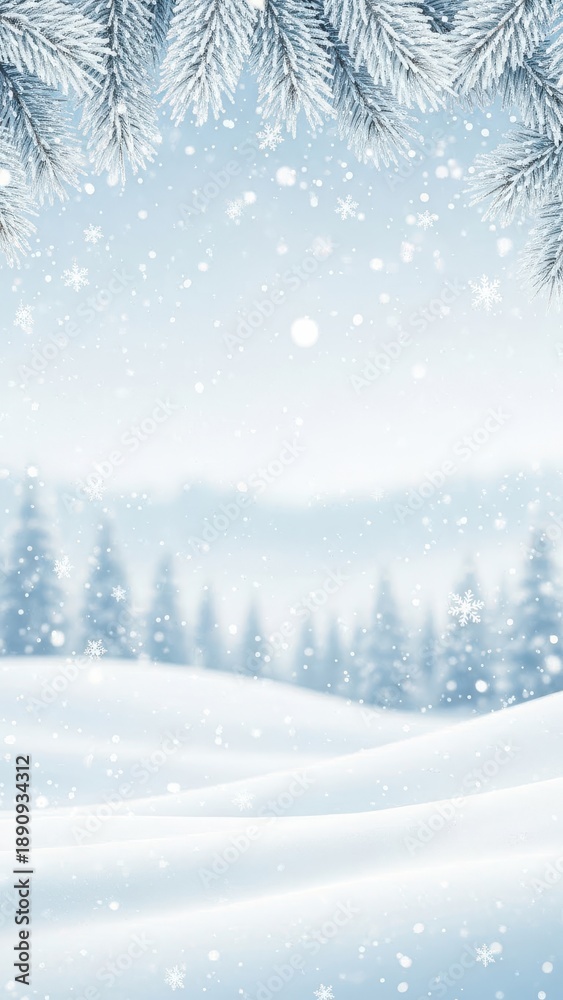 Fototapeta premium Snowfall Landscape with Pine Branches