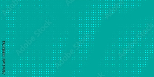 “Abstract turquoise halftone dot pattern background, modern geometric texture, digital mosaic surface, seamless technology design for banner, wallpaper, presentation, and web layout