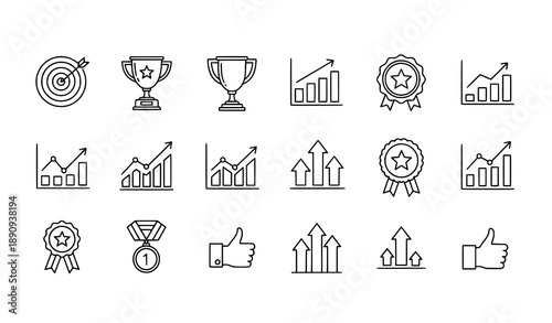 Business success and growth outline icon collection