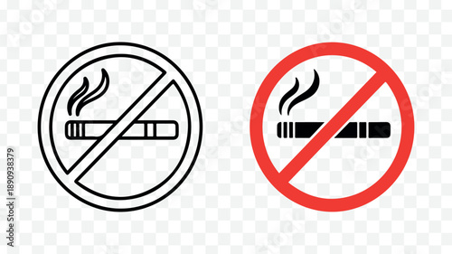No smoking signs, vector icons, prohibition symbols, cigarette ban logos, for website, banner, or presentation isolated on Transparent Background