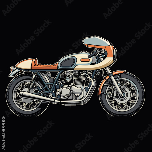 Classic Cafe Racer Motorcycle Detailed Illustration.