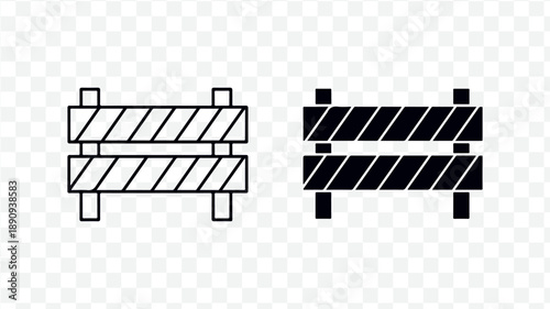 Set of 2 road barrier icons vector isolated on Transparent Background