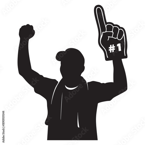 Black silhouette of cheering sports fan with foam finger