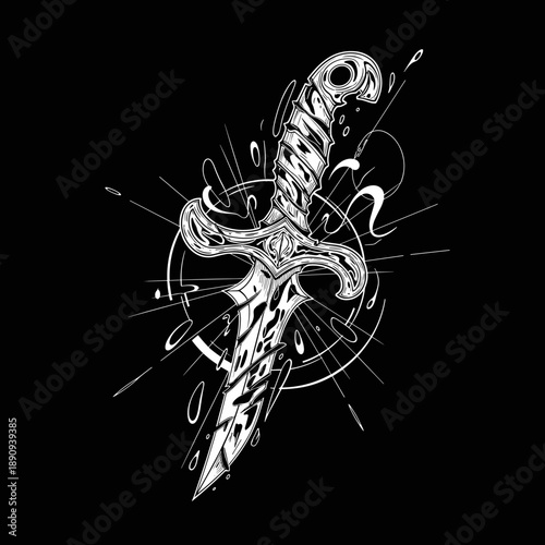 Intricate Dagger Design with Ornate Handle and Blade.