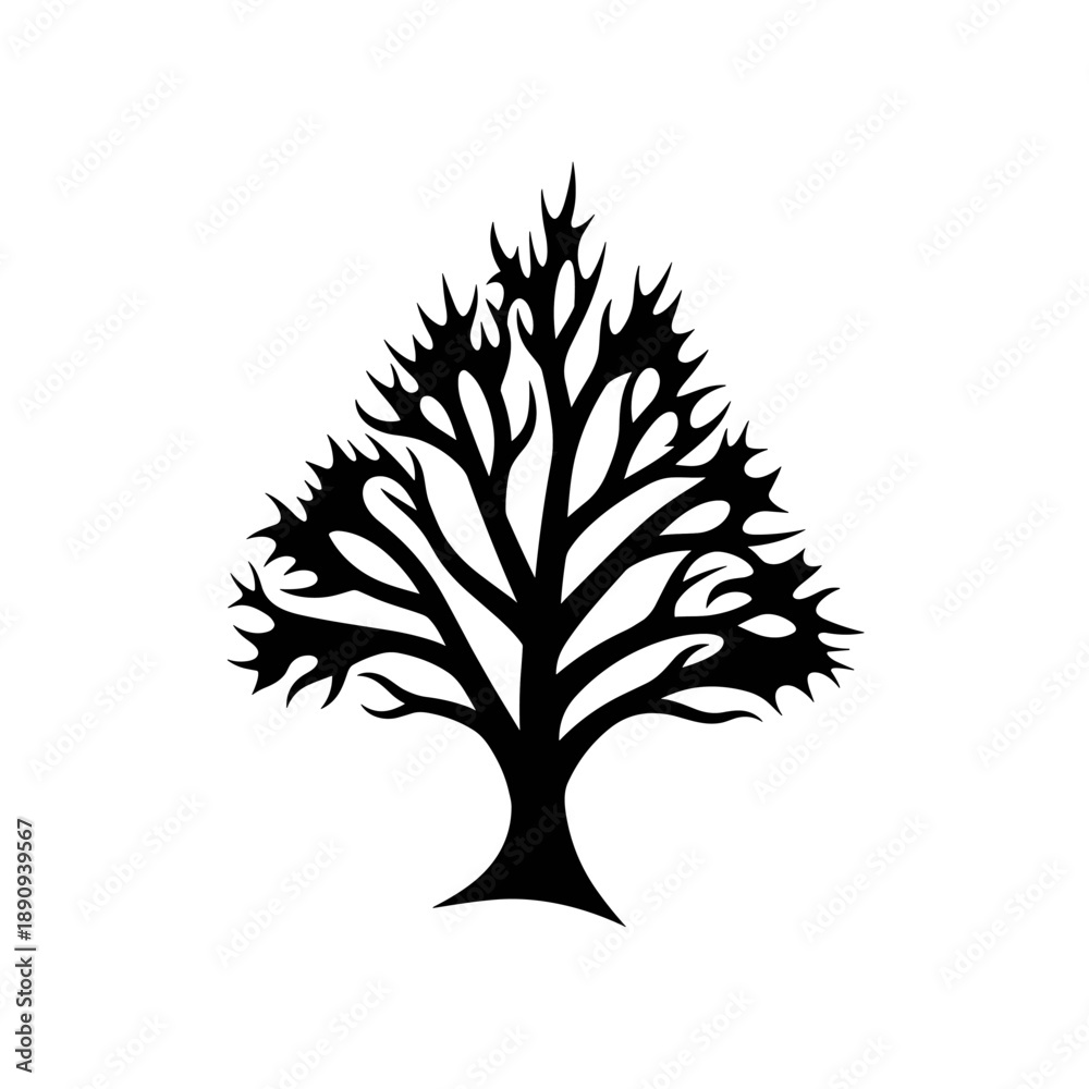 Obraz premium Stylized black silhouette of a deciduous tree with intricate branches.