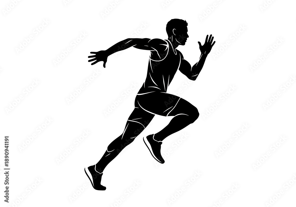 Obraz premium Dynamic male athlete running in futuristic neon suit isolated on white background, high energy motion illustration for sports and technology