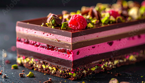 ベリーとチョコレートのケーキをクローズアップした背景