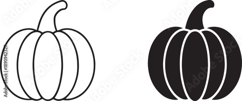 Pumpkin icon in bold and outline style, clean vector illustration for halloween, autumn, and design use.