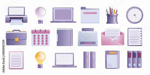 Collection of office supplies and digital devices in pastel shades