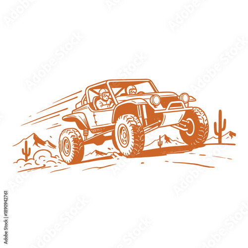 Off road buggy vector illustration. Desert adventure rally race graphic. Extreme sport vehicle artwork. Car print design for t shirt print, poster, st