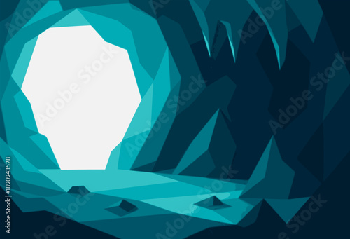 cave exit path in the mountain underground tunnel flat color vector illustration template design