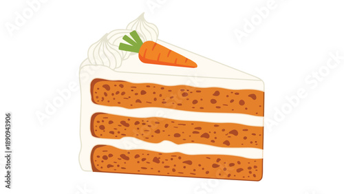 Deliciously layered carrot cake slice with creamy white frosting and a cute orange carrot garnish perfect for a delightful dessert illustration