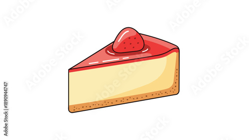 Sweet strawberry cheesecake illustration with creamy filling, red fruit topping, and crumbly crust
