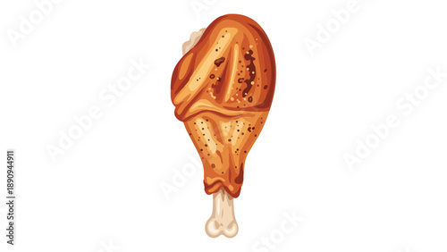 Perfectly roasted golden brown chicken drumstick with visible bone ready for a delicious meal, isolated on white background