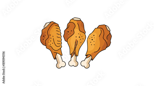 Delightful trio of crispy golden chicken drumsticks, appetizing meal illustration