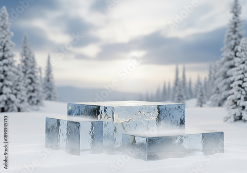 Wallpaper Mural Ice Podium, Winter Background, 3D Render, Product Display, Cold Torontodigital.ca