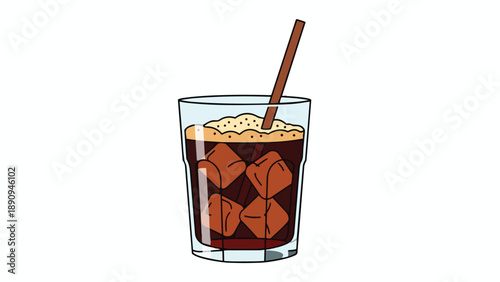 Hand-drawn illustration of a refreshing iced coffee with a frothy top and straw, perfect for casual visual content