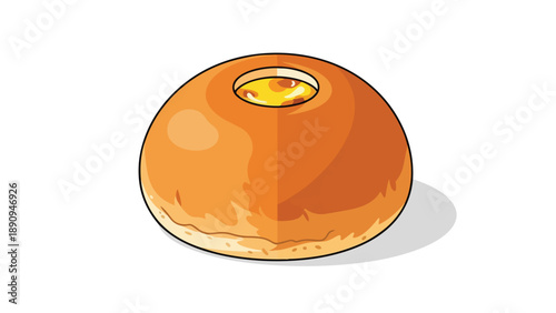 Sweet baked pastry bun with golden custard filling, a delightful cartoon illustration for breakfast icons. This vector graphic depicts a delicious