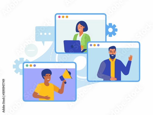 Diverse people connecting via video conferencing and online communication platforms